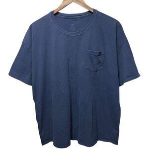 plain blank navy blue Hanes short sleeve crewneck casual front pocket work shirt